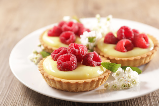 lemon tart and raspberries fruits