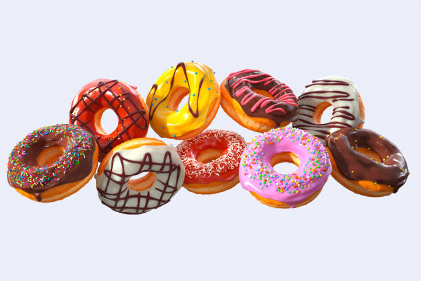 istock Set of flying glazed donuts with sprinkles on a white background 1304851204