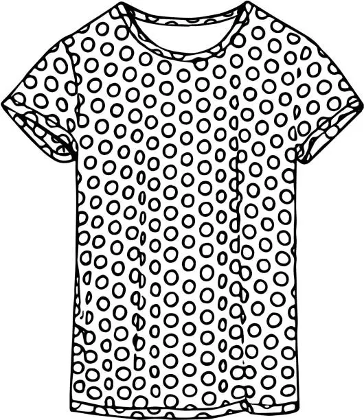 Vector illustration of Linear black and white dotted t-shirt vector