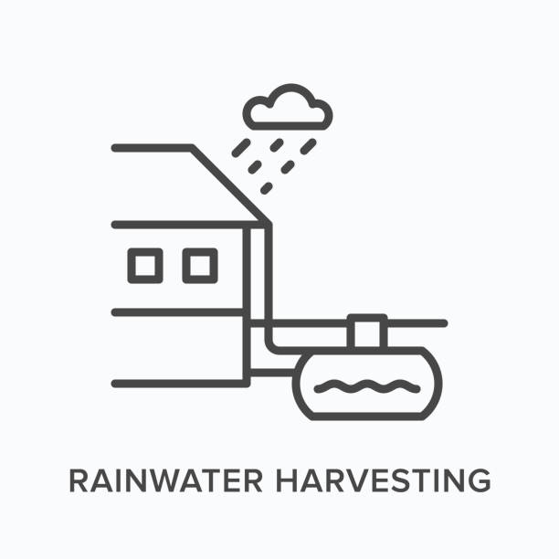 Rainwater Harvesting Flat Line Icon Vector Outline Illustration Of House And  Water Tank Black Thin Linear Pictogram For Aqua Save Stock Illustration -  Download Image Now - iStock