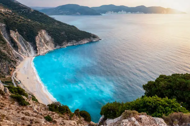 Photo of The popular Myrtos beach on the Greek island of Kefalonia