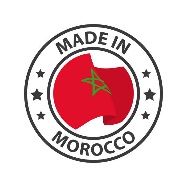 Made in Morocco icon. Stamp sticker. Vector illustration Made in Morocco icon. Stamp made in with country flag moroccan flag pictures stock illustrations