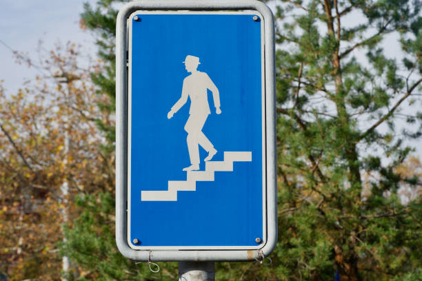 istock Traffic sign for underground pedestrian stairways. 1304860274