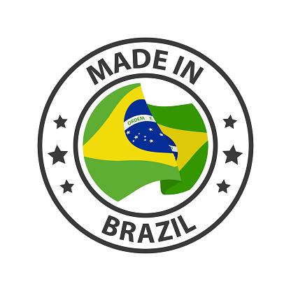 Made in Brazil icon. Stamp made in with country flag