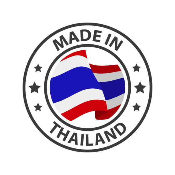 Made in Thailand icon. Stamp sticker. Vector illustration Made in Thailand icon. Stamp made in with country flag thailand flag round stock illustrations