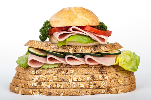 sandwich with tomato, ham and salad