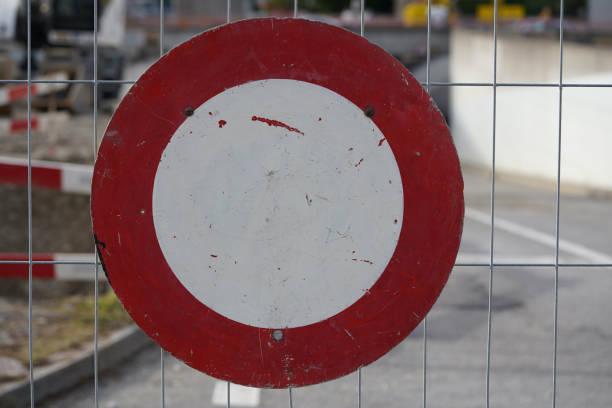 istock Traffic sign road closed at construction site. 1304861457