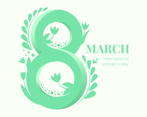 number eight in blooming flowers. banner for 8 march. international woman's day. number eight in blooming flowers. white and green colors bouquet backgrounds spring tulip stock illustrations