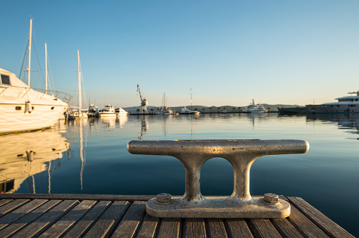 Berths for sailing and motor yachts at Adriatic sea. Marina Montenegro.