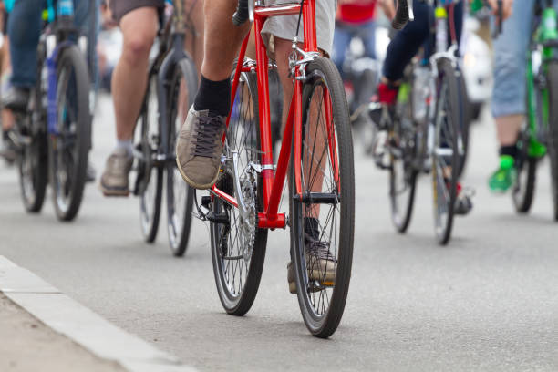 istock Group of people go by bicycles 1304865412