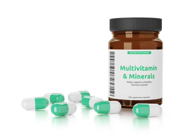 istock Multivitamin and minerals in a bottle isolated on white 1304865438