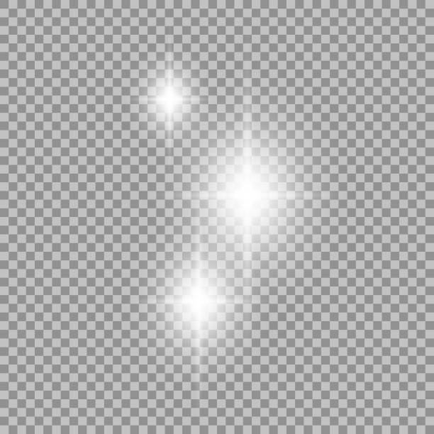 ilustraciones, imágenes clip art, dibujos animados e iconos de stock de plantilla de efecto de brillo de luz de estrella vectorial aislada en fondo transparente - small group of objects flash