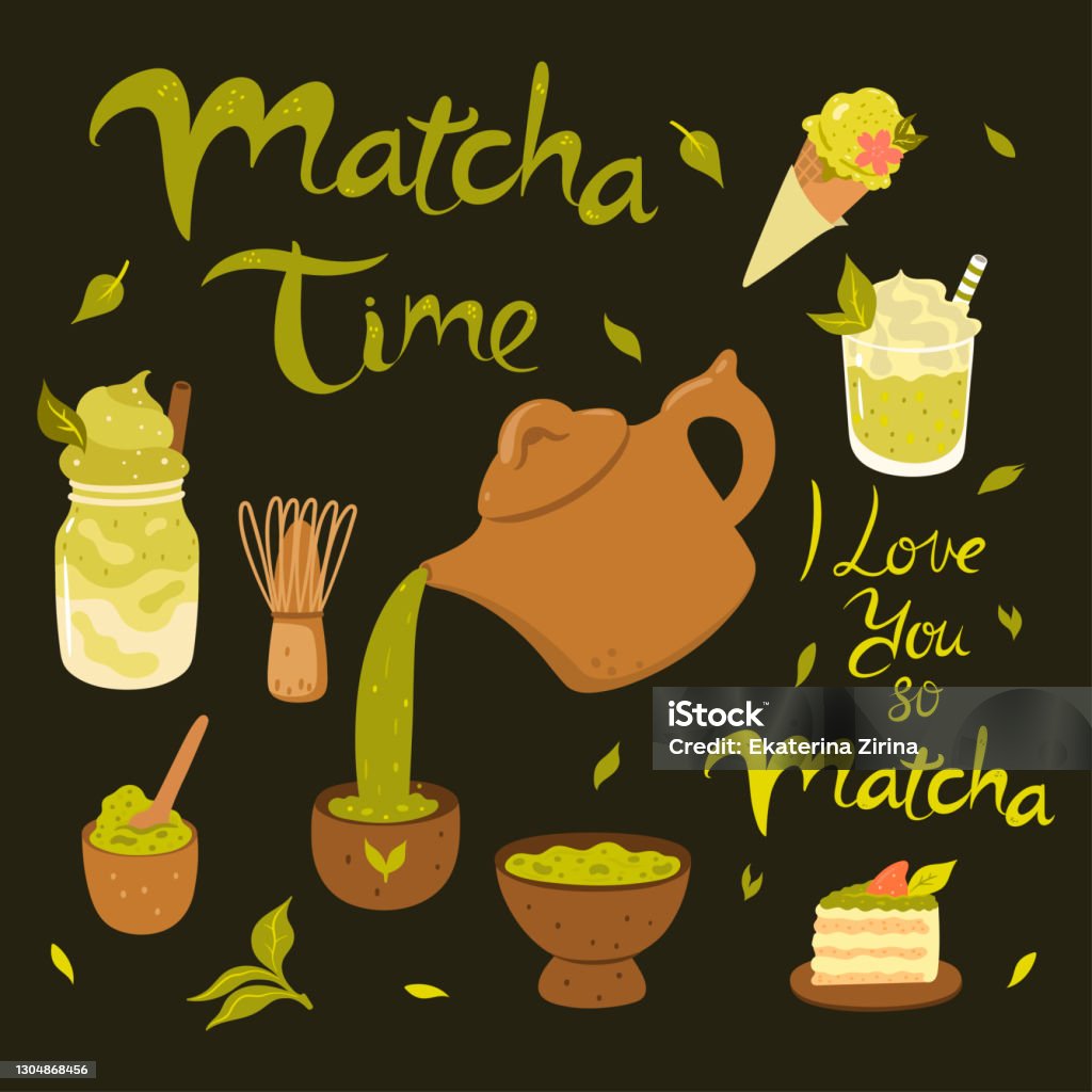 Matcha Visualization Matcha Tea Products Matcha Vector Graphics Set Stock Illustration ...