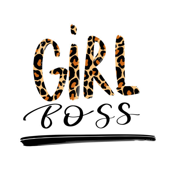 istock Girl Boss - Vector hand drawn lettering phrase with leopard print. Modern brush calligraphy. Motivation and inspiration quotes 1304872280