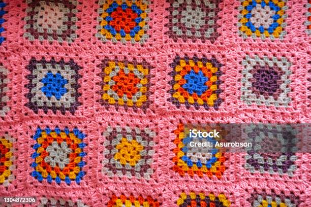 Granny Squares Background Stock Photo - Download Image Now - Blanket, Crochet, Retro Style