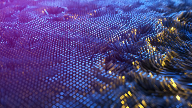 istock Abstract background of thousands of rectangles creating a wave surface. Modern neon lighting. Business concept. 3d illustration 1304873867