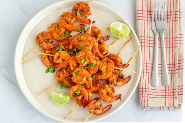 Shrimp / Prawn Appetizer, Grilled Shrimp, Top Down Food Background Photo