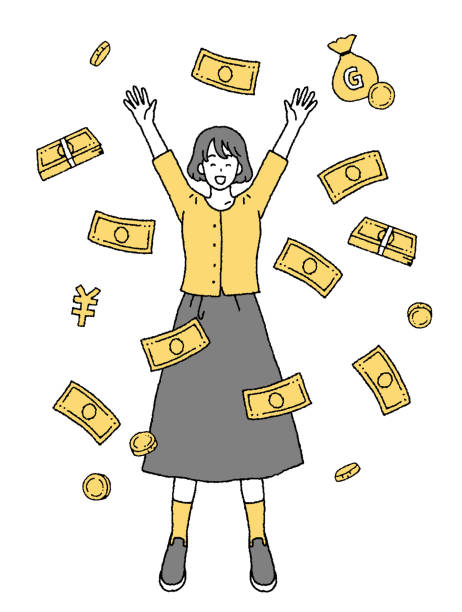 ilustrações de stock, clip art, desenhos animados e ícones de clip art of a woman who is happy to get money - all asian currencies