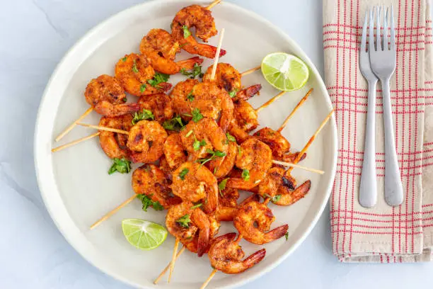 Shrimp / Prawn Appetizer, Grilled Shrimp, Top Down Food Background Photo