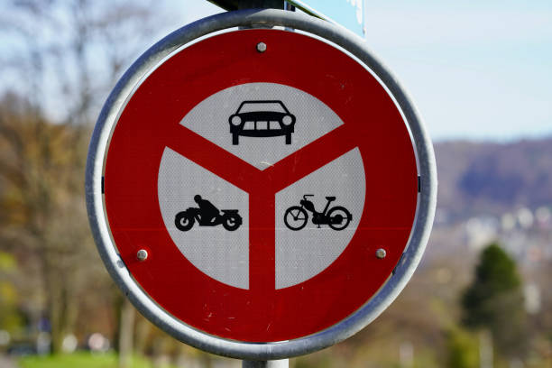 istock Traffic sign no motorized vehicles. 1304876429