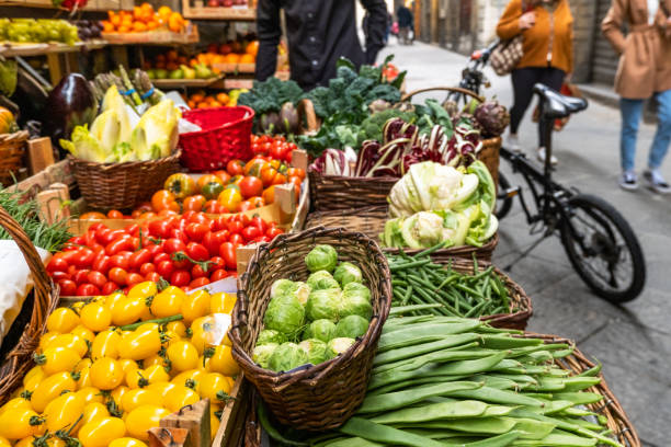 istock Broccoli, zucchini, green beans, brussels sprouts and red tomatoes in baskets 1304876640