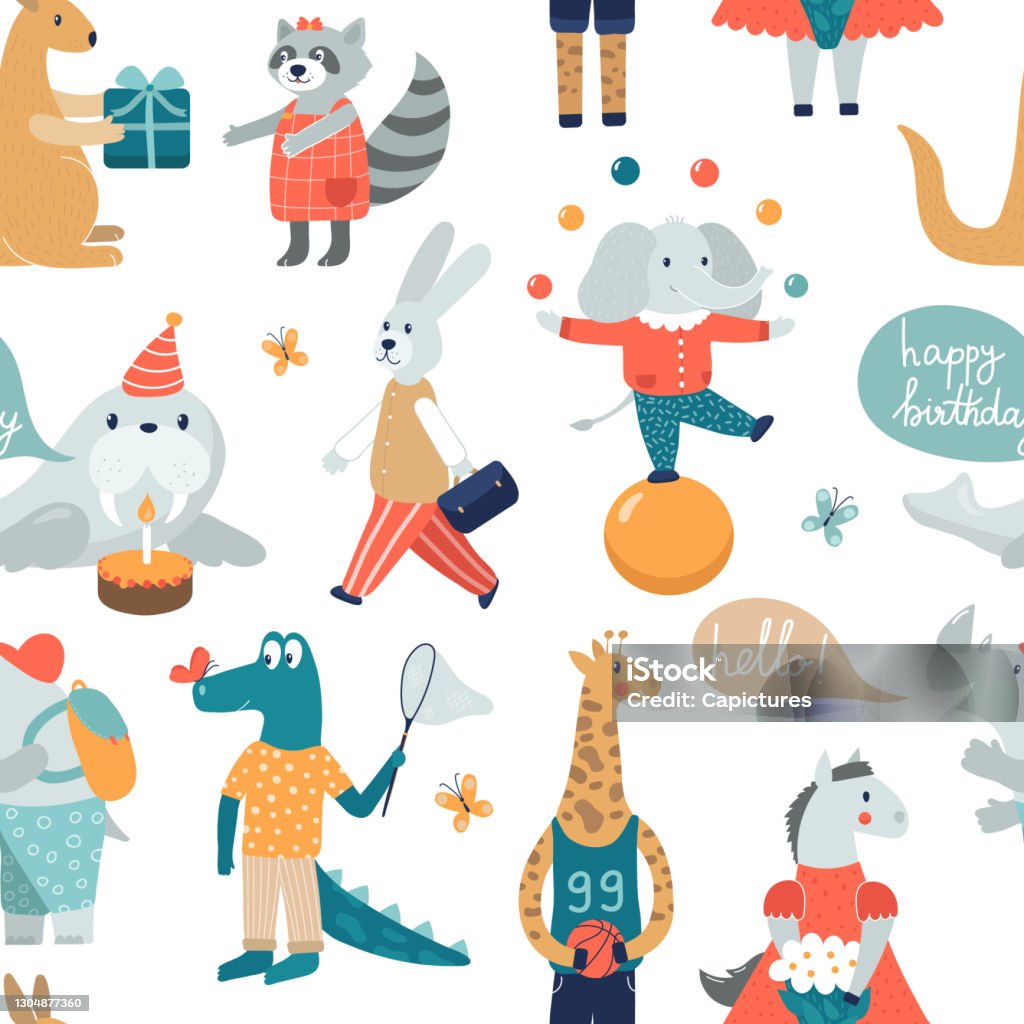 Zoot Pattern Background Zoo Pattern On White Stock Illustration - Download Image Now - Animal ...
