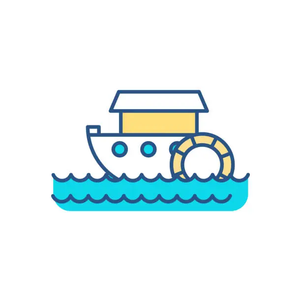 Vector illustration of Paddle-wheel boat RGB color icon