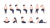 Sitting girl in various positions