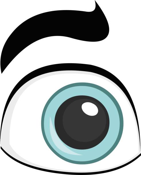 illustrazioni stock, clip art, cartoni animati e icone di tendenza di illustrazione vettoriale emoticon di un look con occhio di cartone animato azzurro - human eye cartoon looking blue eyes