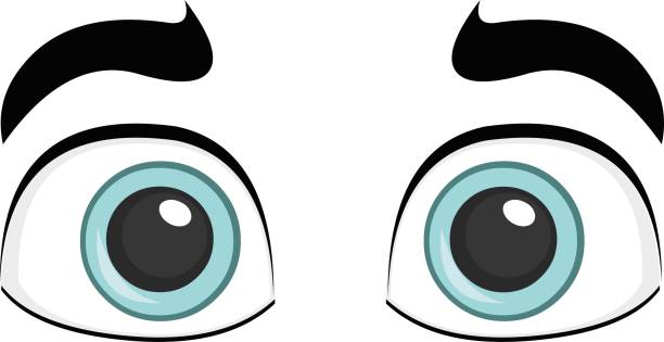 illustrazioni stock, clip art, cartoni animati e icone di tendenza di illustrazione vettoriale emoticon di uno sguardo con gli occhi chiari dei cartoni animati - human eye cartoon looking blue eyes
