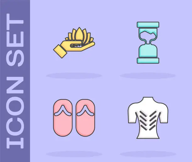 Vector illustration of Set Massage, Lotus flower, Flip flops and Old hourglass icon. Vector