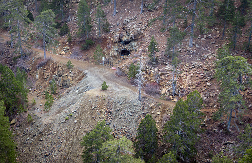 Aerial view of abandoned HadjiPavlou chromite mine in Troodos mountains, Cyprus