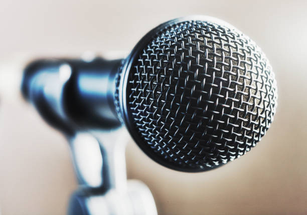 istock Extreme close-up of a dynamic vocal microphone 1304883032