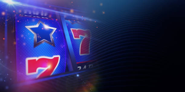 istock Cool Blue Casino Slot Machine Banner with Copy Space 1304883411