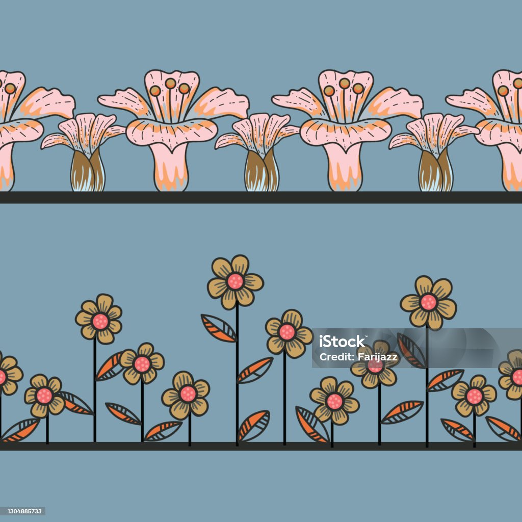 Bunga Horizontal Floral Vector Seamless Horizontal Borders Set Ilustrasi Stok - Unduh ...