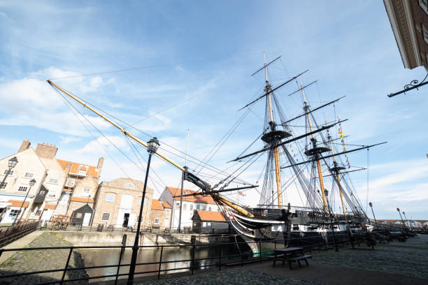 National Museum of the Royal Navy exterior of tall ship the HMS Trincomalee stock photo Hartlepool/UK - 11th October 2019: National Museum of the Royal Navy Hartlepool. Maritime Museum exterior of ship the HMS Trincomalee hartlepool photos stock pictures, royalty-free photos & images