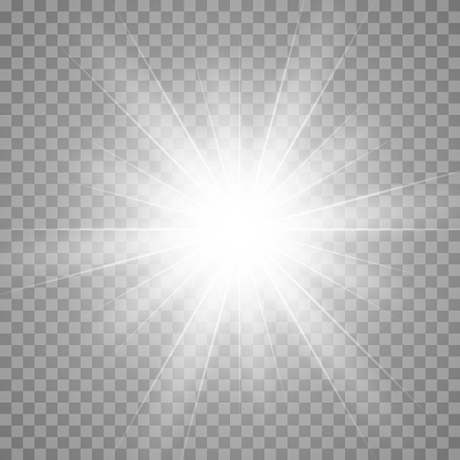 Vector shining glow light effect. Star burst effect with rays isolated on transparent.