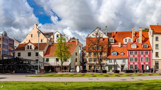 Colorful medieval houses in the Livu Square, Riga Old Town, Latvia