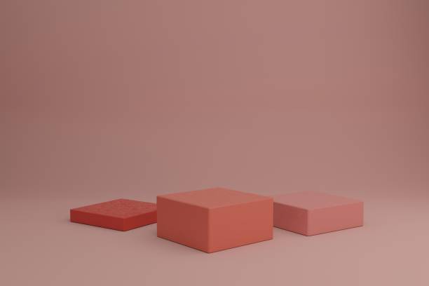 istock Blank showcase mockup with simple geometric 3d elements. Empty podiums for cosmetic product presentation. 3d modeling scene with geometric shapes in calm pastel colors 1304899162