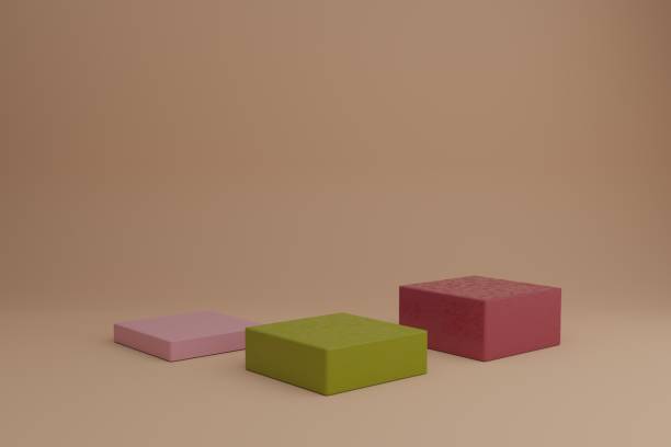 istock Blank showcase mockup with simple geometric 3d elements. Empty podiums for cosmetic product presentation. 3d modeling scene with geometric shapes in calm pastel colors 1304899220