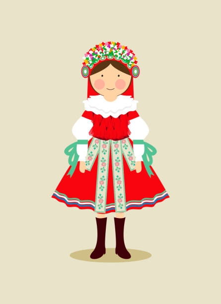 Czech traditional clothing for women vector art illustration