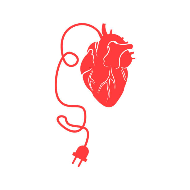 白の電源プラグ付き赤いハート - heart shape silhouette spring retro revival点のイラスト素材／クリップアート素材／マンガ素材／アイコン素材