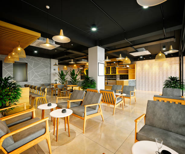 istock 3d render of cafe restaurant interior 1304902827