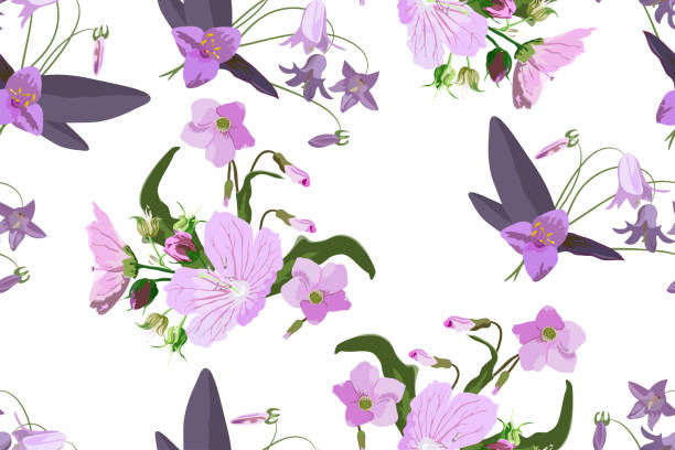 istock Vector seamless floral pattern of bouquets of pink flowers on a white background 1304903586