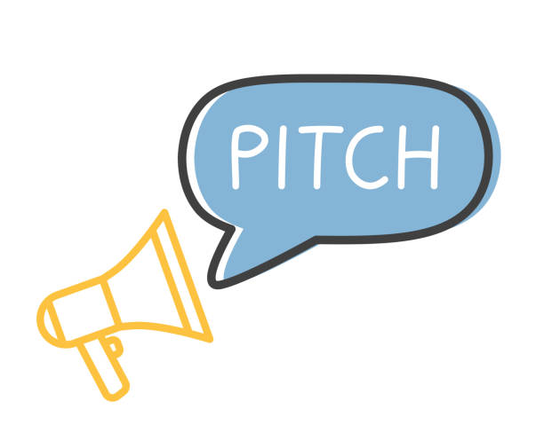 pitch-wort und megaphon-symbol - field stock-grafiken, -clipart, -cartoons und -symbole