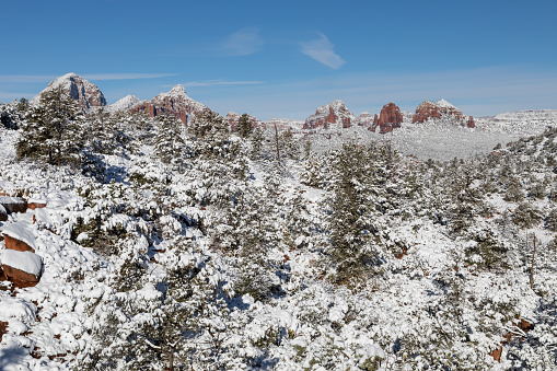 a scenic snow covered landscape in Sedona Arizona in winter