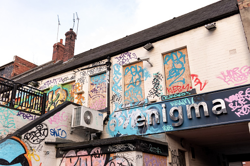 Newcastle upon Tyne UK - 8th Jan 2020: Enigma Bar (Wilders Bar) closed and boarded up pub