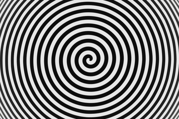 抽象的なサイケデリックなねじれ催眠サークル黒と白の背景3dレンダリング - illusion spiral black white ストックフォトと画像