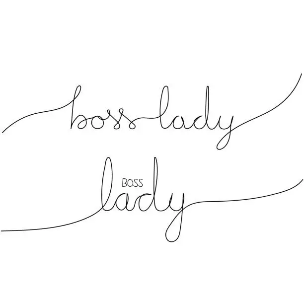 Vector illustration of Set of vector black one line phrases on white background. BOSS LADY. Minimalistic art.