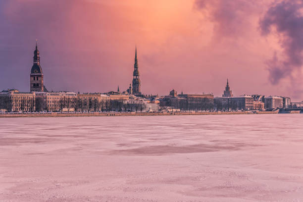 istock Frozen River next to Riga, Latvia in Sunset mid Winter 1304913206